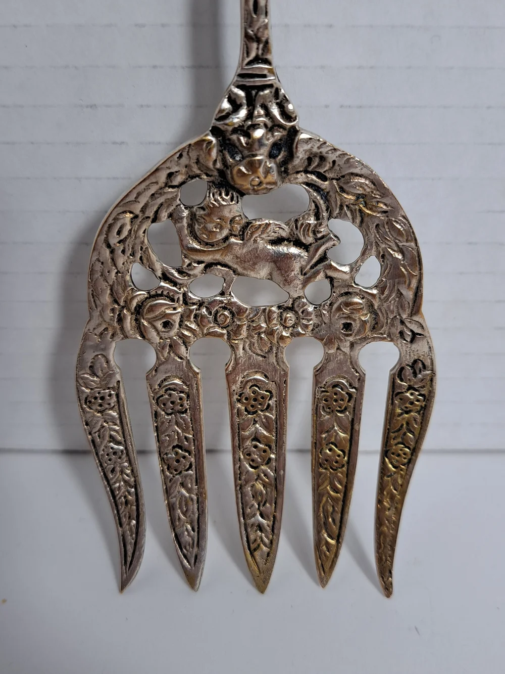 Vintage Ugo Bellini Ornate Cherub Salad Serving Set Silver Plated Brass Nice set